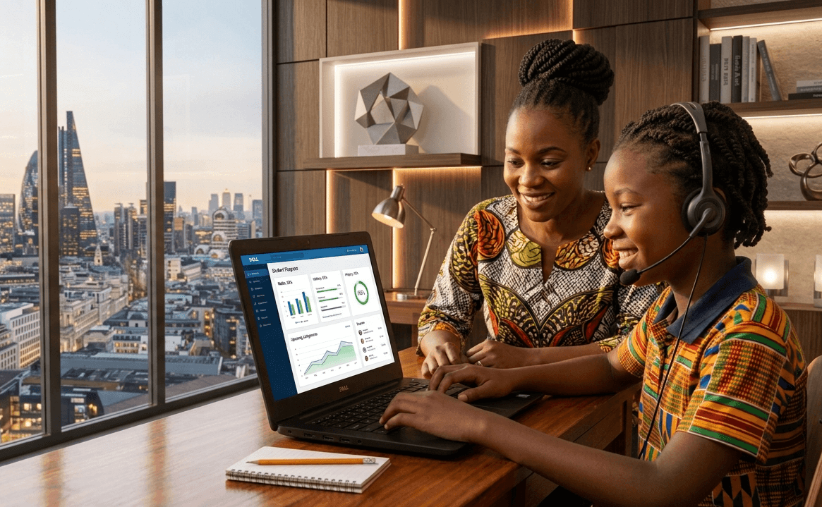 Learner using the Regenesys online school dashboard